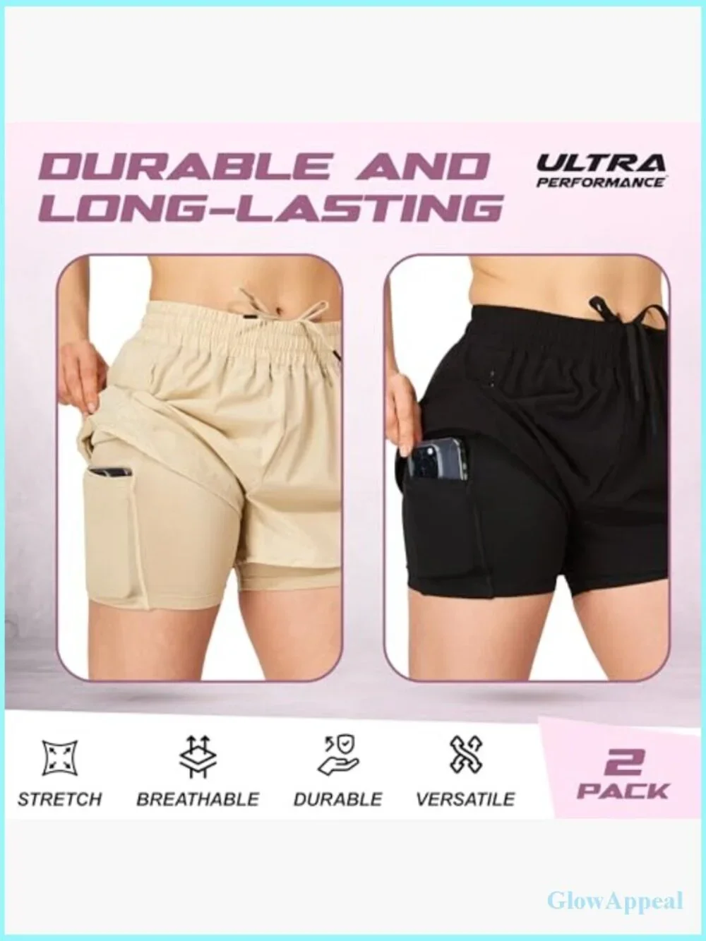Pack of 2 Compression Running Shorts with Built-in Liner & Phone Pocket